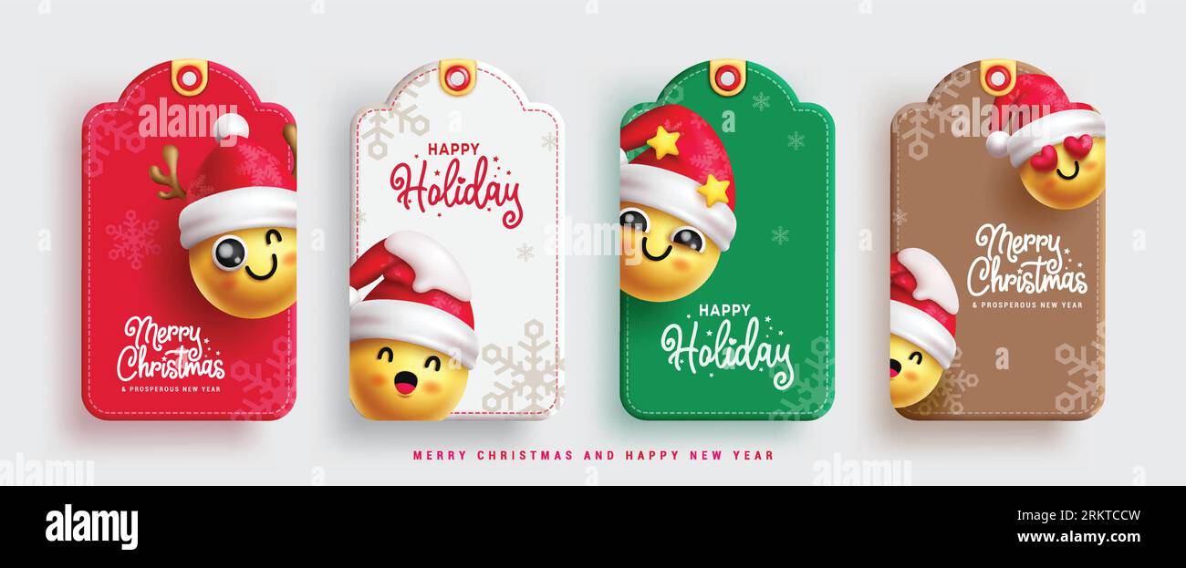 Christmas emojis tags vector set design. Merry christmas and happy new
