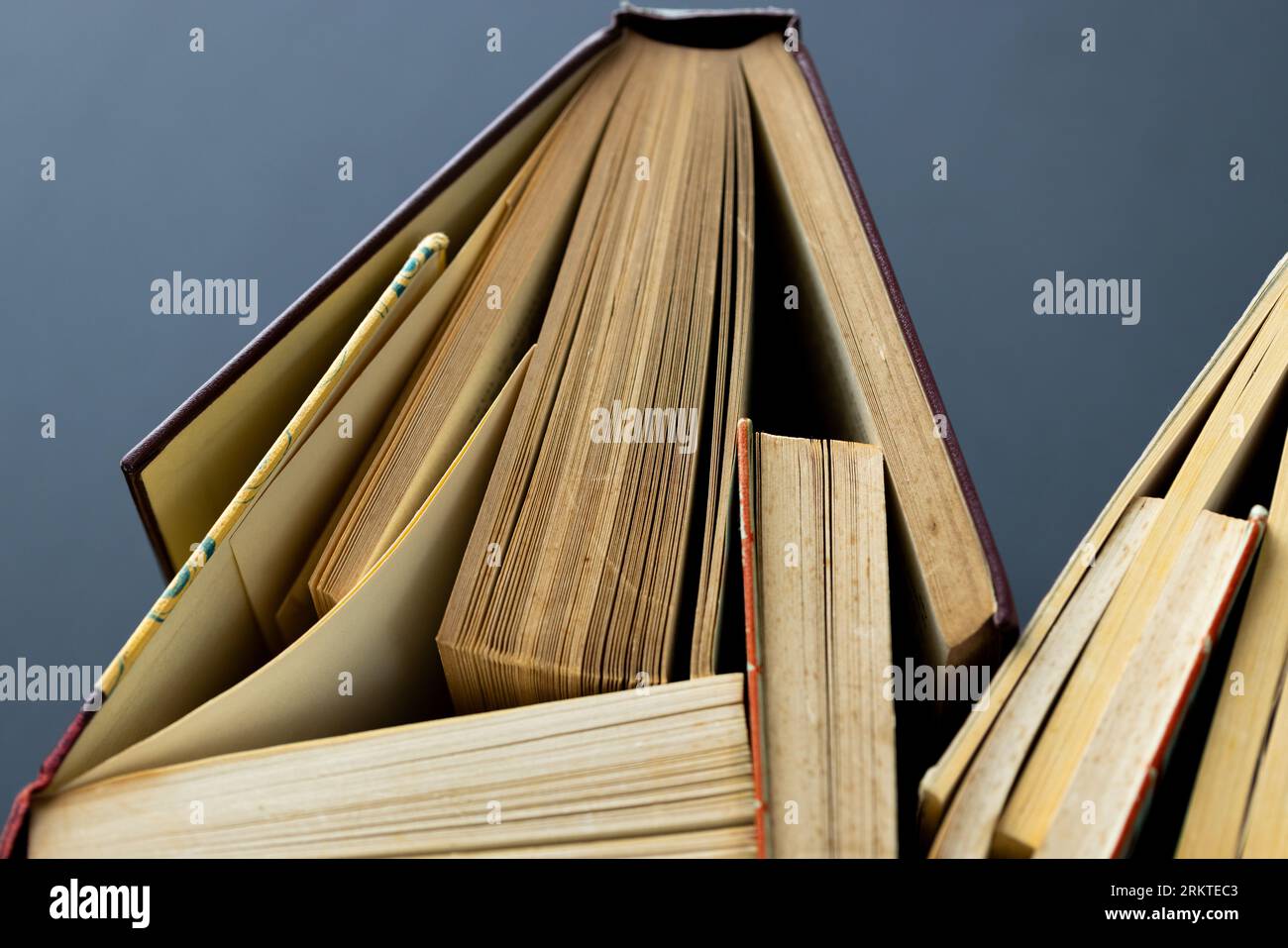 Micro of books and copy space on grey background Stock Photo - Alamy