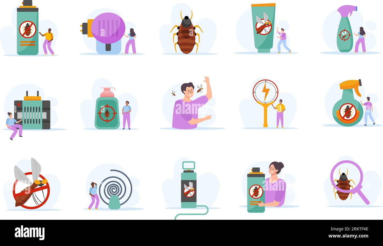 Repellents flat set of isolated icons on blank background with sprays
