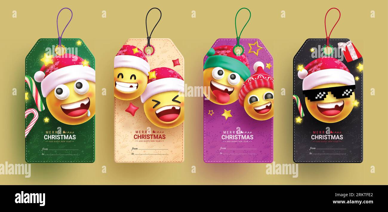 Christmas emojis tags vector set design. Merry christmas text with