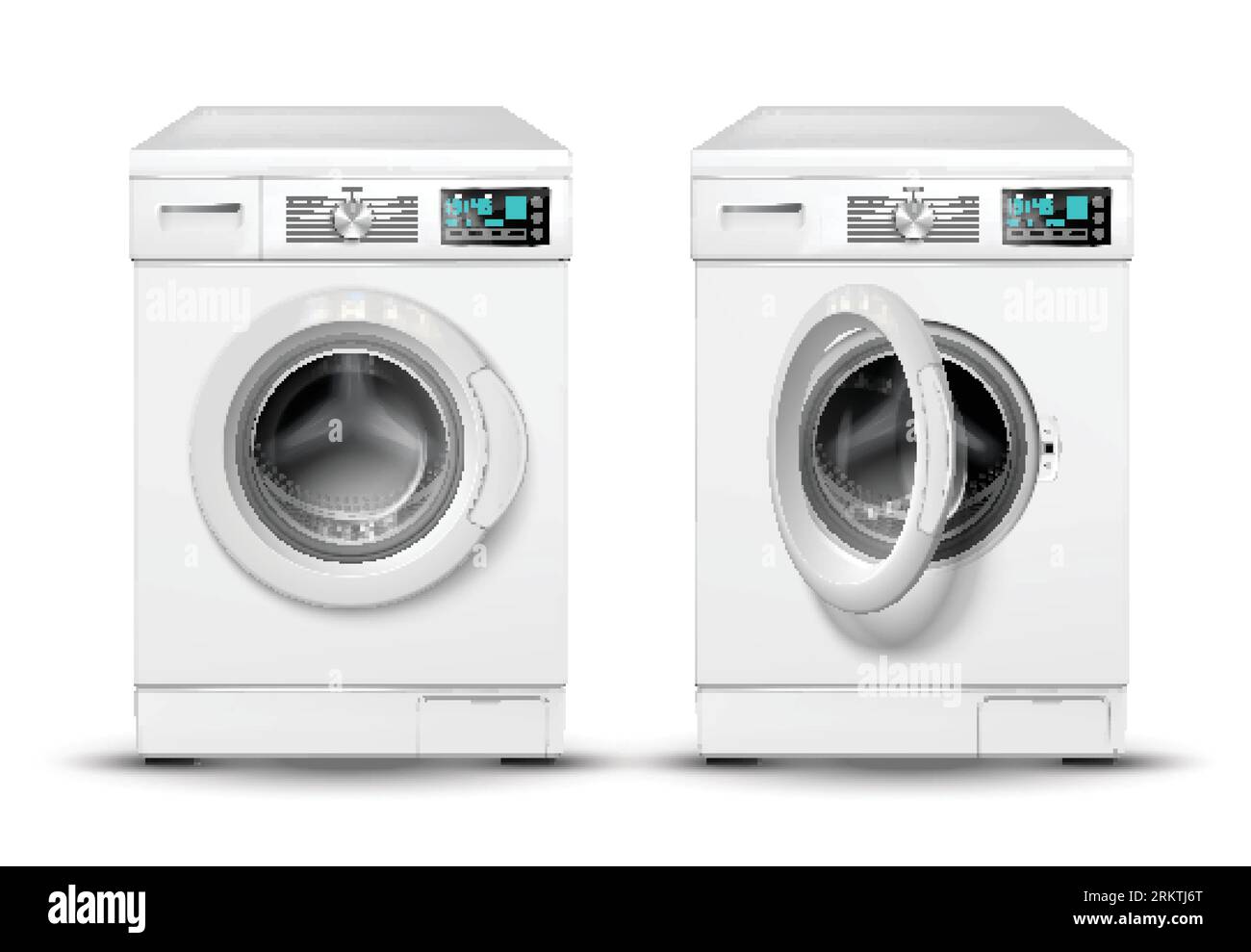 Realistic washing machine set with isolated front views of laundry