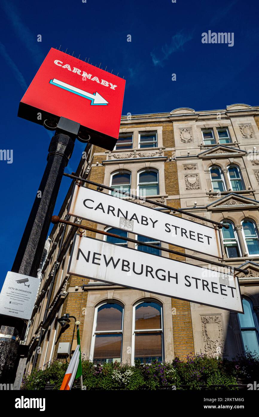 Carnaby Street Soho - Soho Street Signs - Carnaby Street and Newburgh Street in London's West End Stock Photo