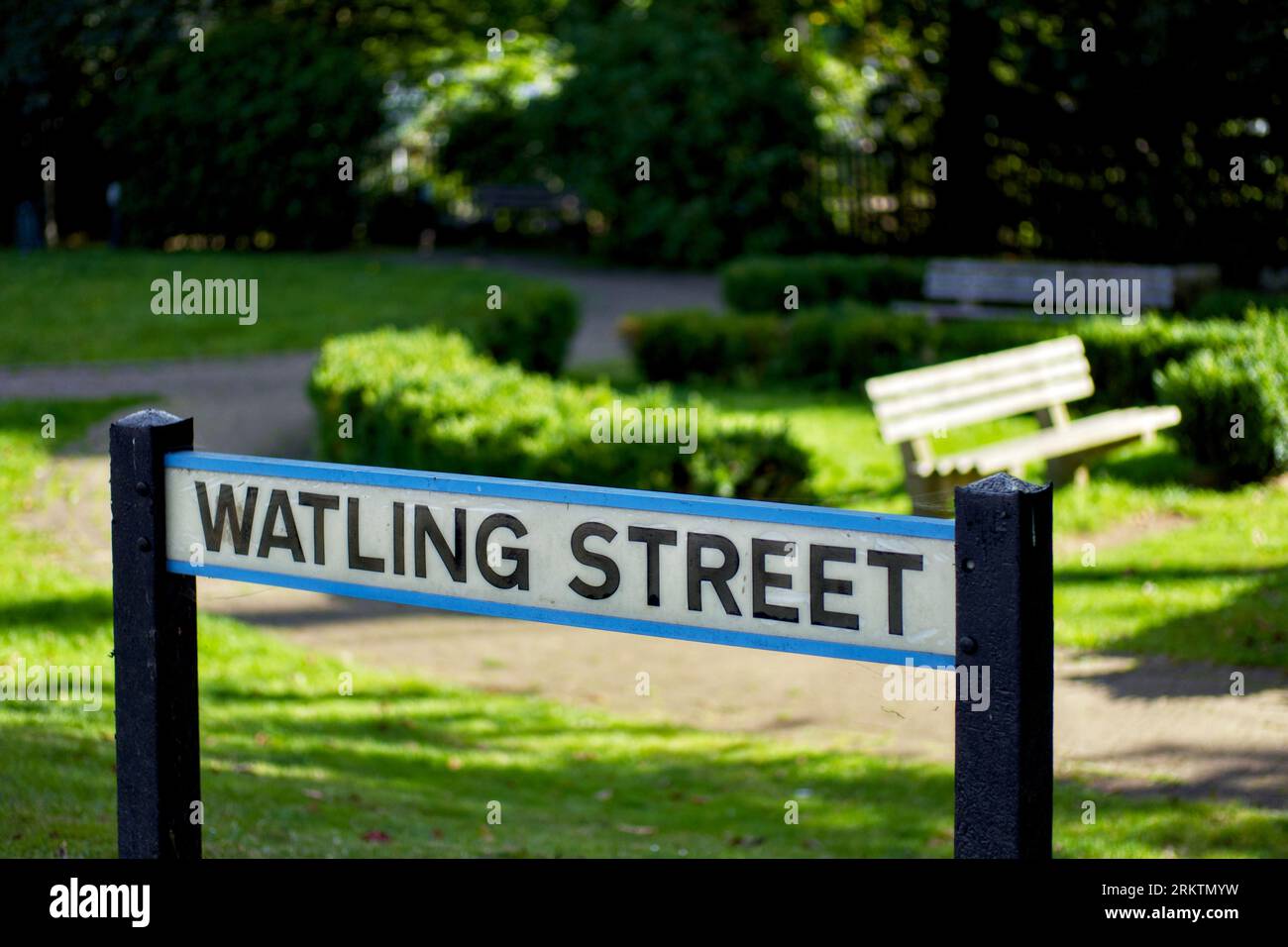 Watling Street road sign, Radlett, Hertfordshire, England, UK Stock Photo