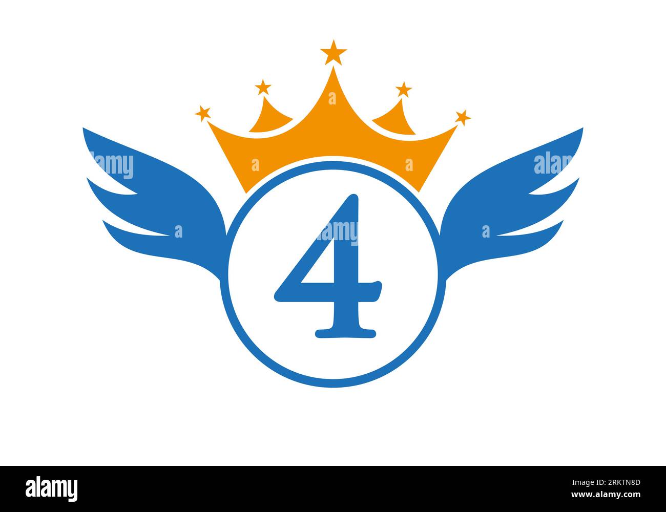 Wing Logo on Letter 4 Concept With Crown Icon Vector Template. Wing ...