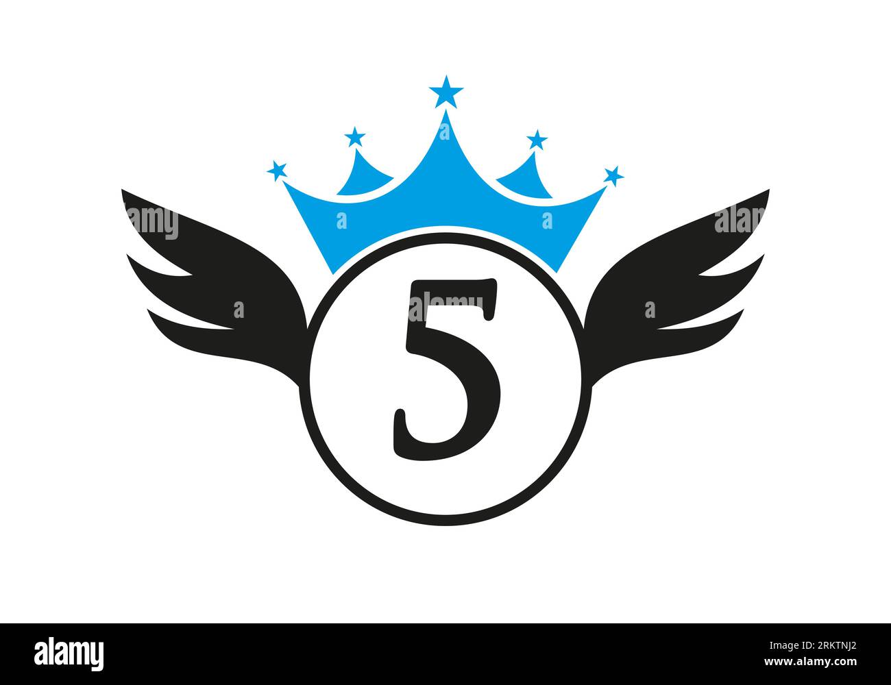 Wing Logo on Letter 5 Concept With Crown Icon Vector Template. Wing ...