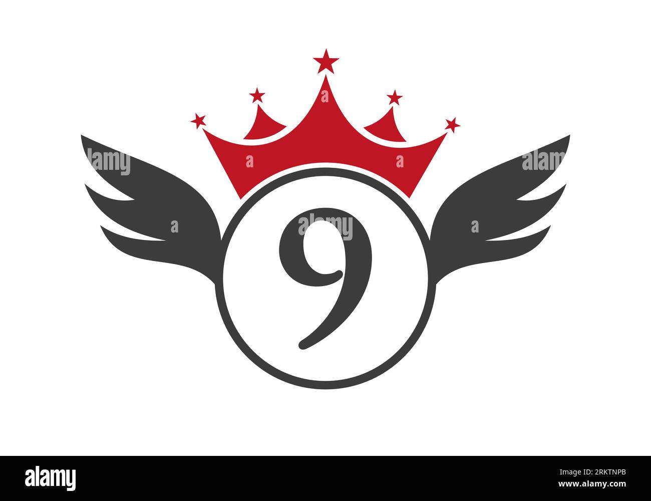 Wing Logo on Letter 9 Concept With Crown Icon Vector Template. Wing ...