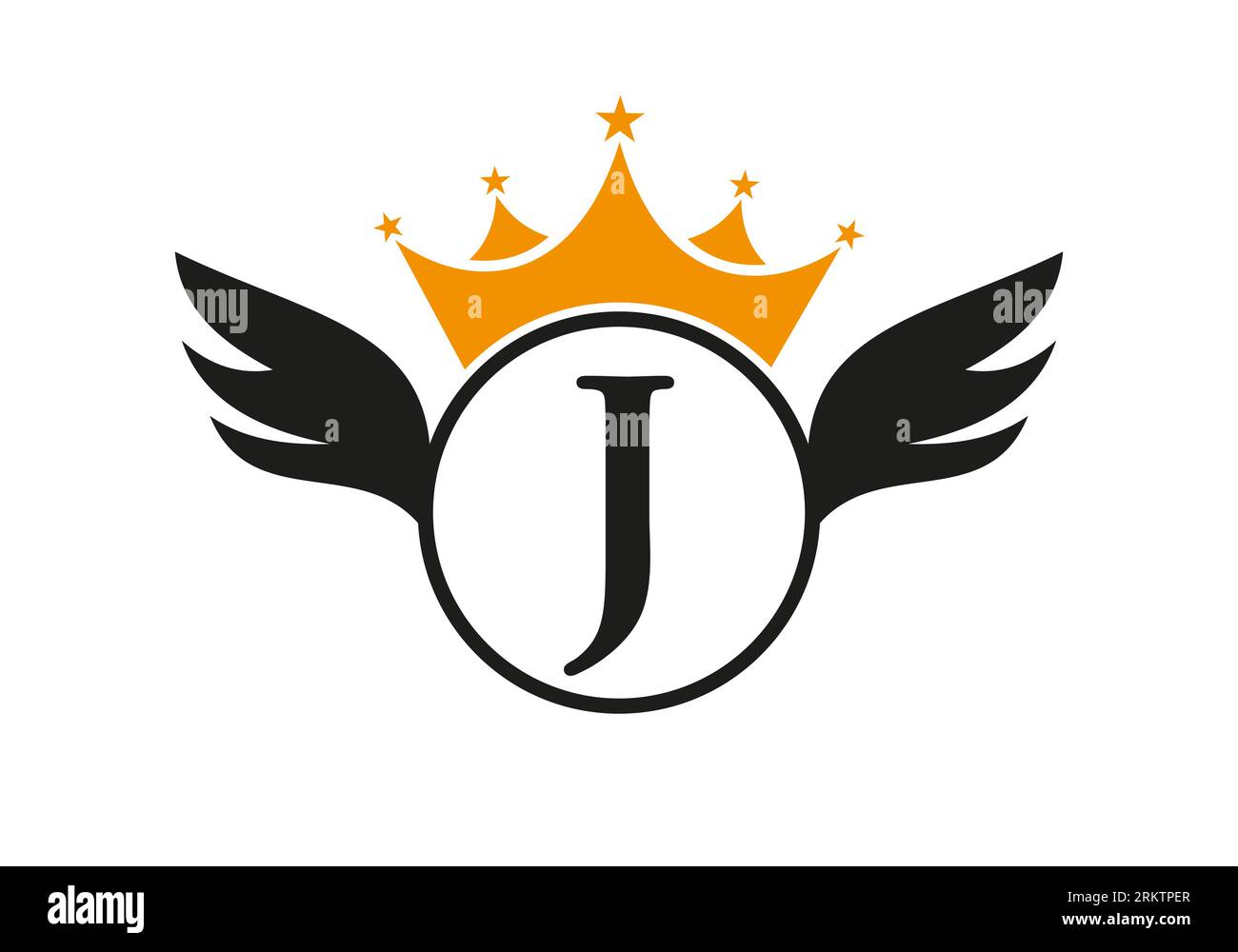 Wing Logo on Letter J Concept With Crown Icon Vector Template. Wing Symbol Stock Vector