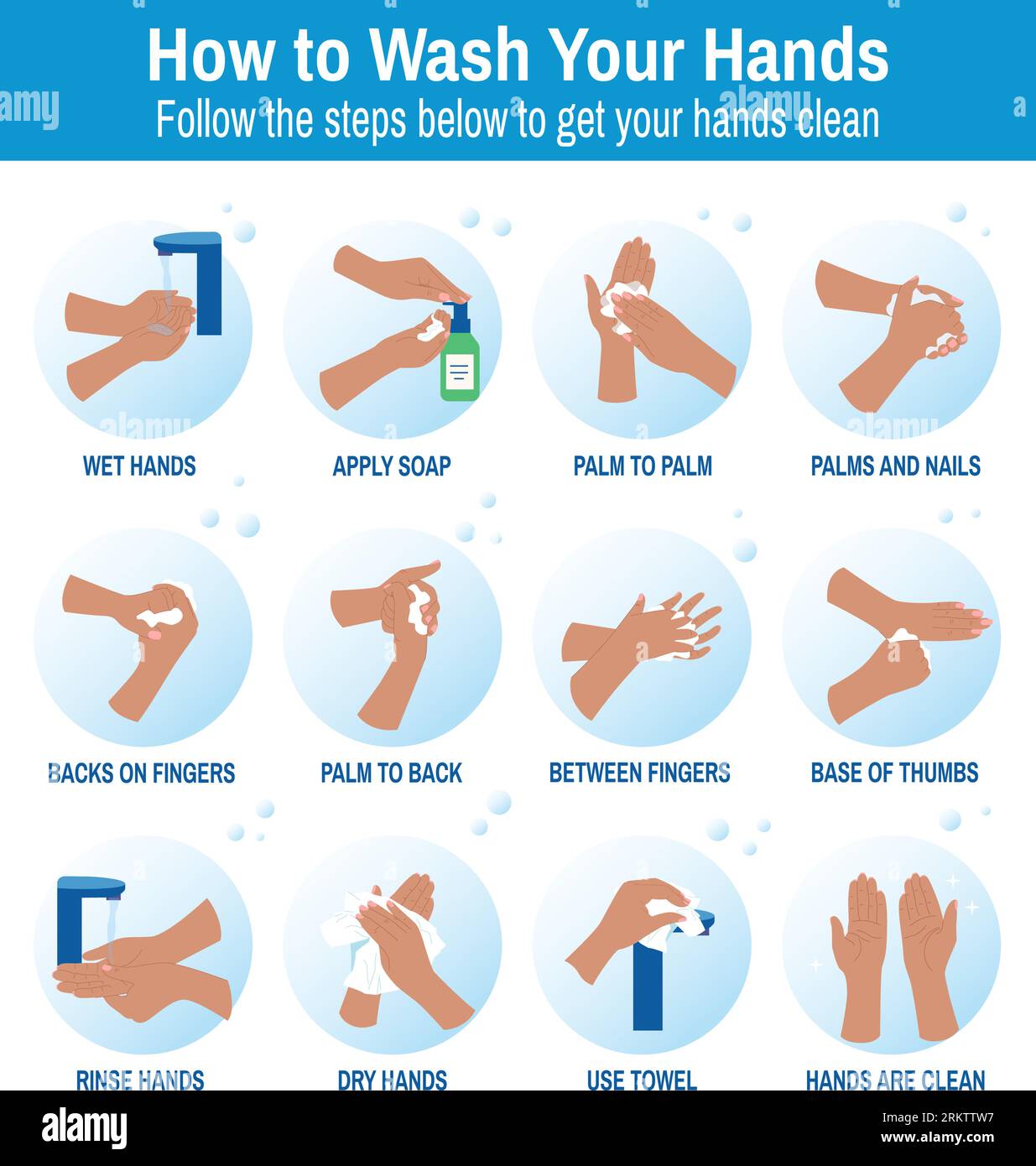 Washing hands properly hygiene flat infographics round icons with step ...