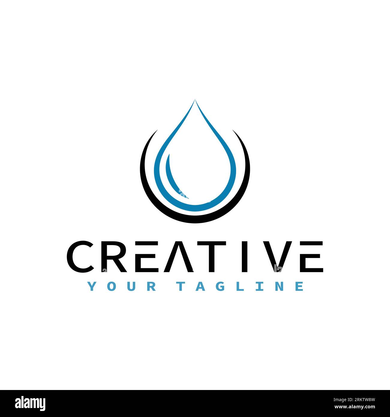 Water Logo. Blue Water Drop Icon with Circle Around isolated on White