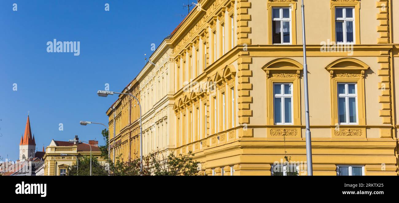 Panorama of a yellow building in the historic center of Znojmo, Czech Republic Stock Photo