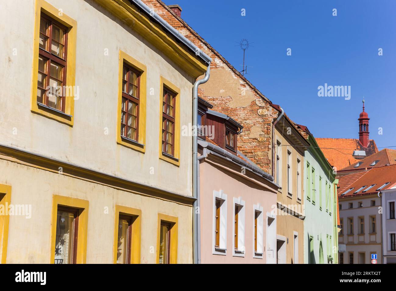 Facades of colorful houses in the historic town Znojmo, Czech Republic Stock Photo