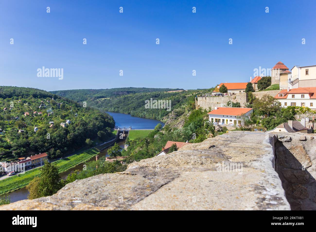 City wall and the river Thaya in Znojmo, Czech Republic Stock Photo