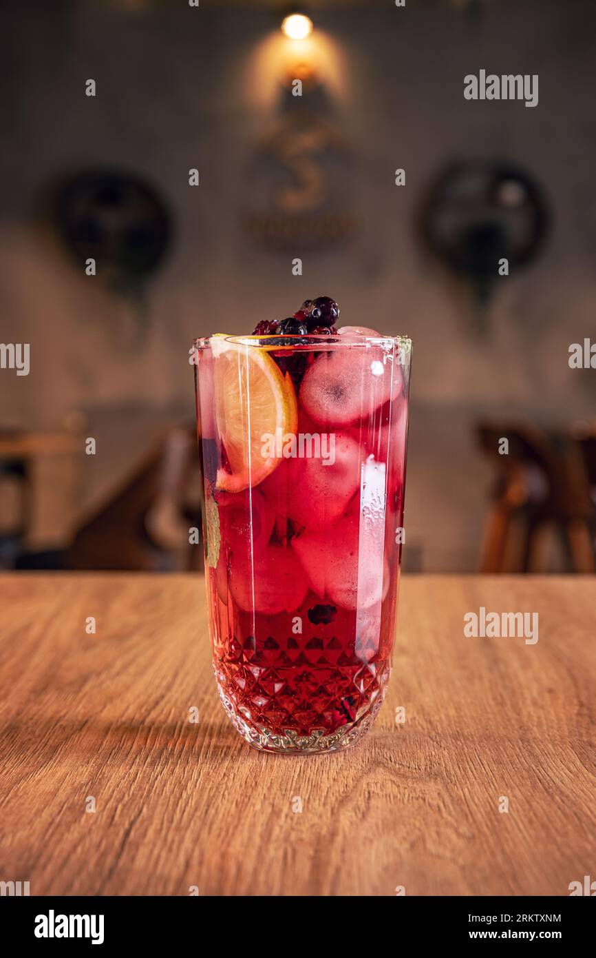 Summer refreshing cold cocktail or mocktail. Berries and lemon lemonade