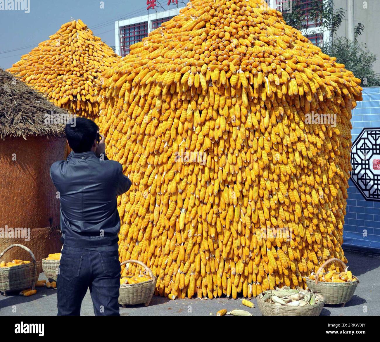 Bildnummer: 58582306  Datum: 12.10.2012  Copyright: imago/Xinhua (121012) -- XINJIANG, Oct. 12, 2012 (Xinhua) -- A visitor takes photo of a shed piled up by corns during an exhibition of agricultural production in Xinjiang County, north China s Shanxi Province. Oct. 12, 2012. Xinjiang County has embraced a good harvest this year. (Xinhua/Wang Feihang) (mp) CHINA-SHANXI-XINJIANG-HARVEST (CN) PUBLICATIONxNOTxINxCHN Wirtschaft Messe Landwirtschaft Agrarmesse Landwirtschaftsmesse kurios x0x xmb 2012 quadrat      58582306 Date 12 10 2012 Copyright Imago XINHUA  Xinjiang OCT 12 2012 XINHUA a Visitor Stock Photo