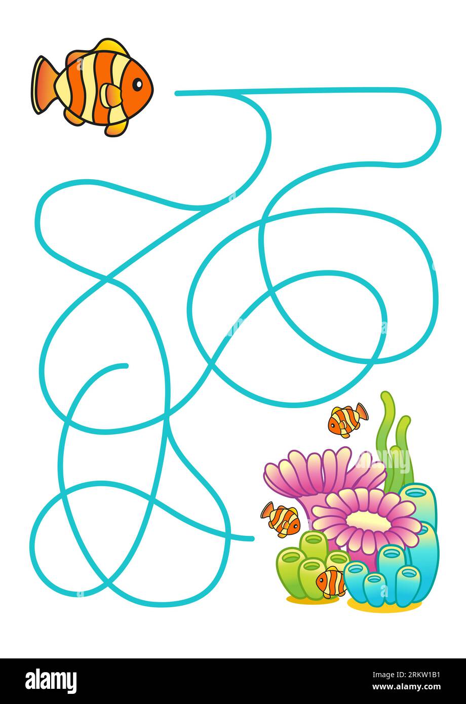 Maze game for children. Help a fish to find a correct way Stock Vector
