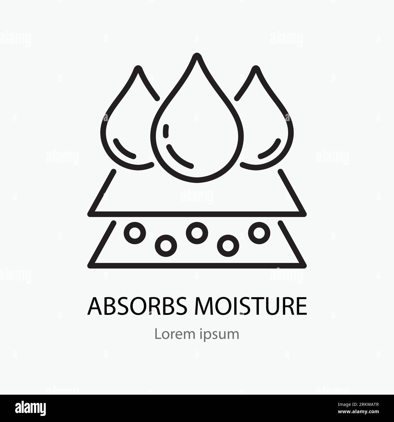 Absorb moisture line icon. Vector illustration of layers and three drops. Black outline pictogram for cosmetic properties Stock Vector