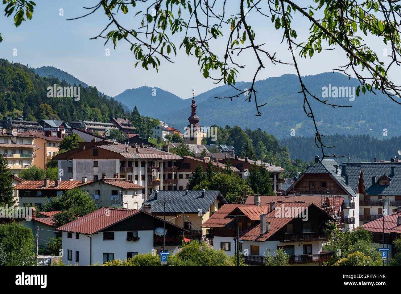 Landscape view of the alpine town of Tarvisio, in Italy Stock Photo