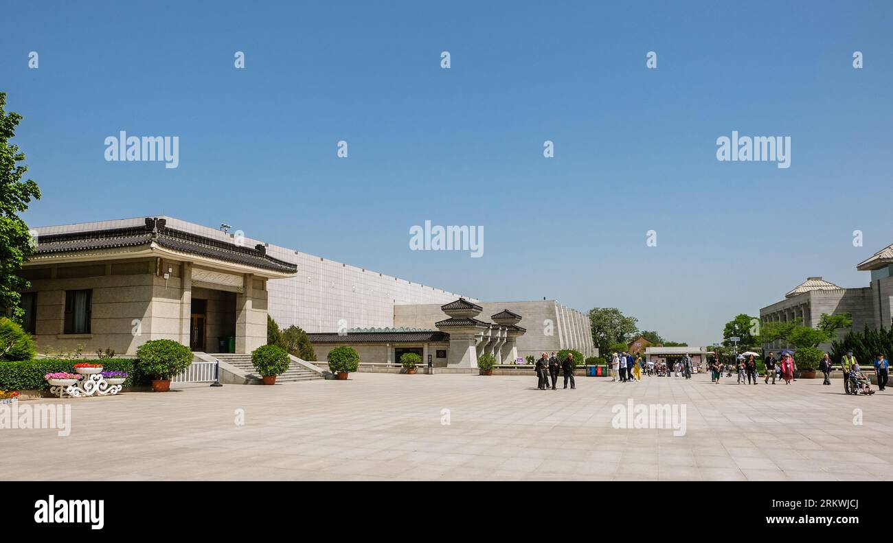 The world-famous Terracotta Army Museum quarter in Xian,China.Pit #2 (left) and the museum that holds the bronze chariot (right). Stock Photo