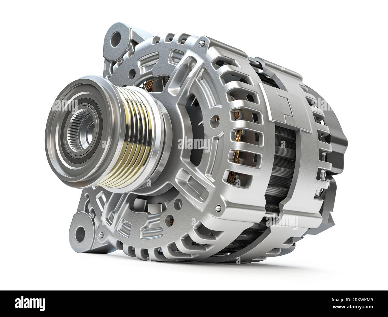 Automotive power generating alternator, generator isolated on white Car