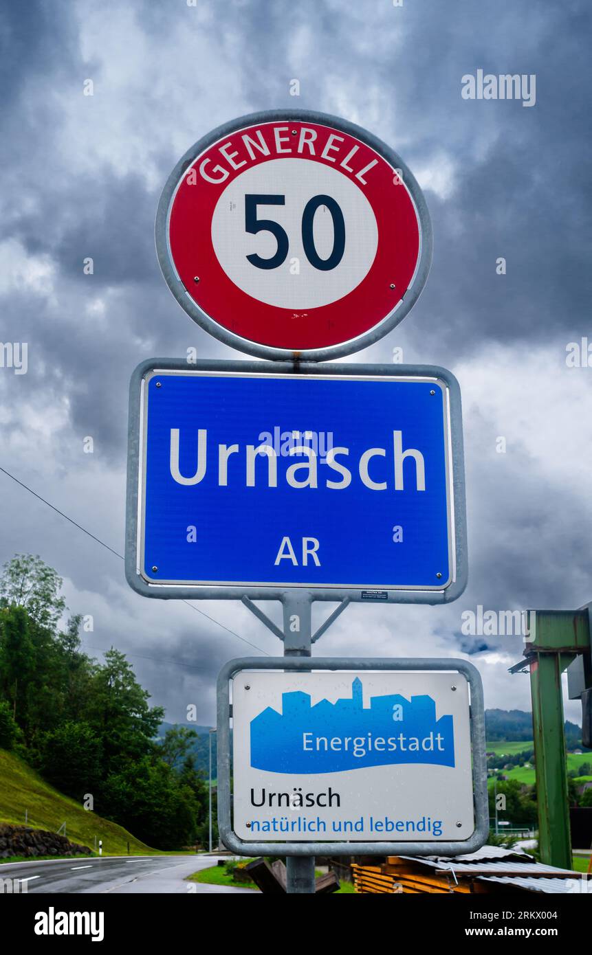 Urnasch, Switzerland - July 25, 2023: Urnasch is the largest municipality in terms of area in the Swiss canton of Appenzell Ausserrhoden Stock Photo