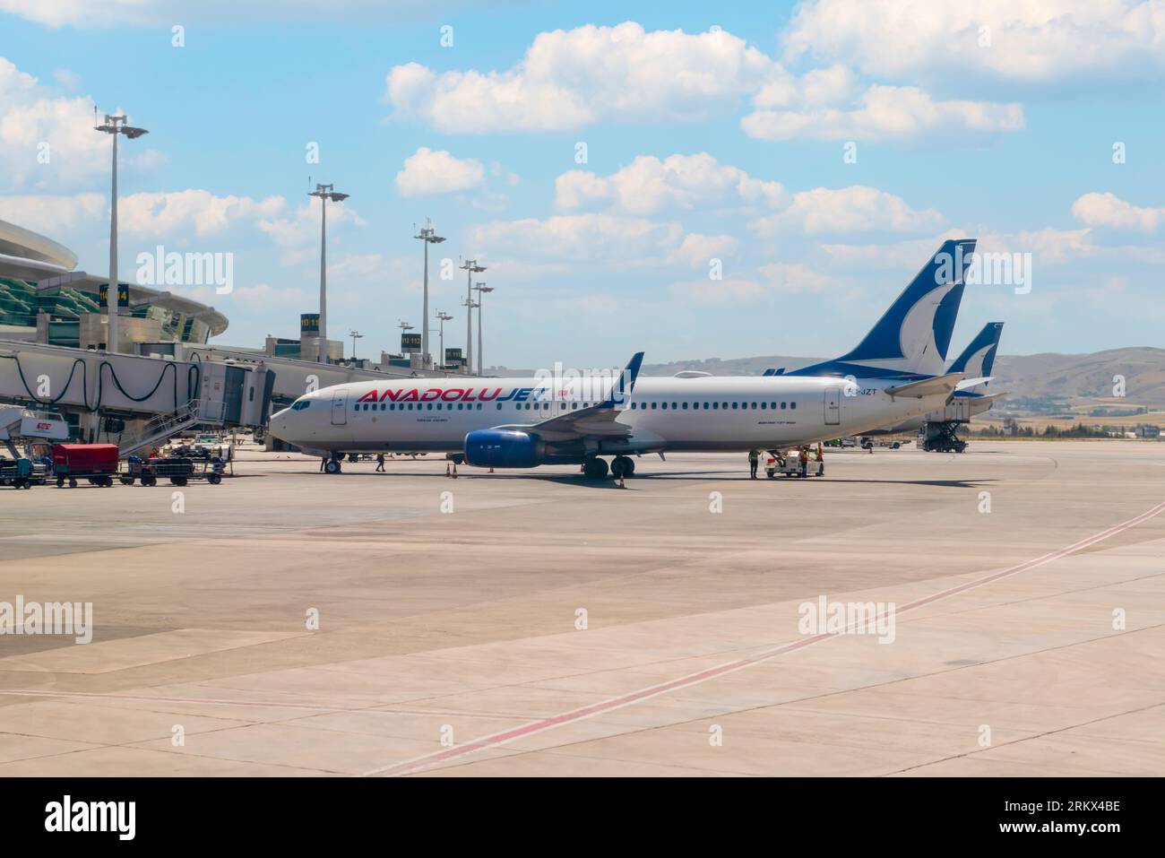 Ankara, Turkey - July 16, 2023 : Anatolian jet plane ready to fly at the Essenboga Airport Stock Photo