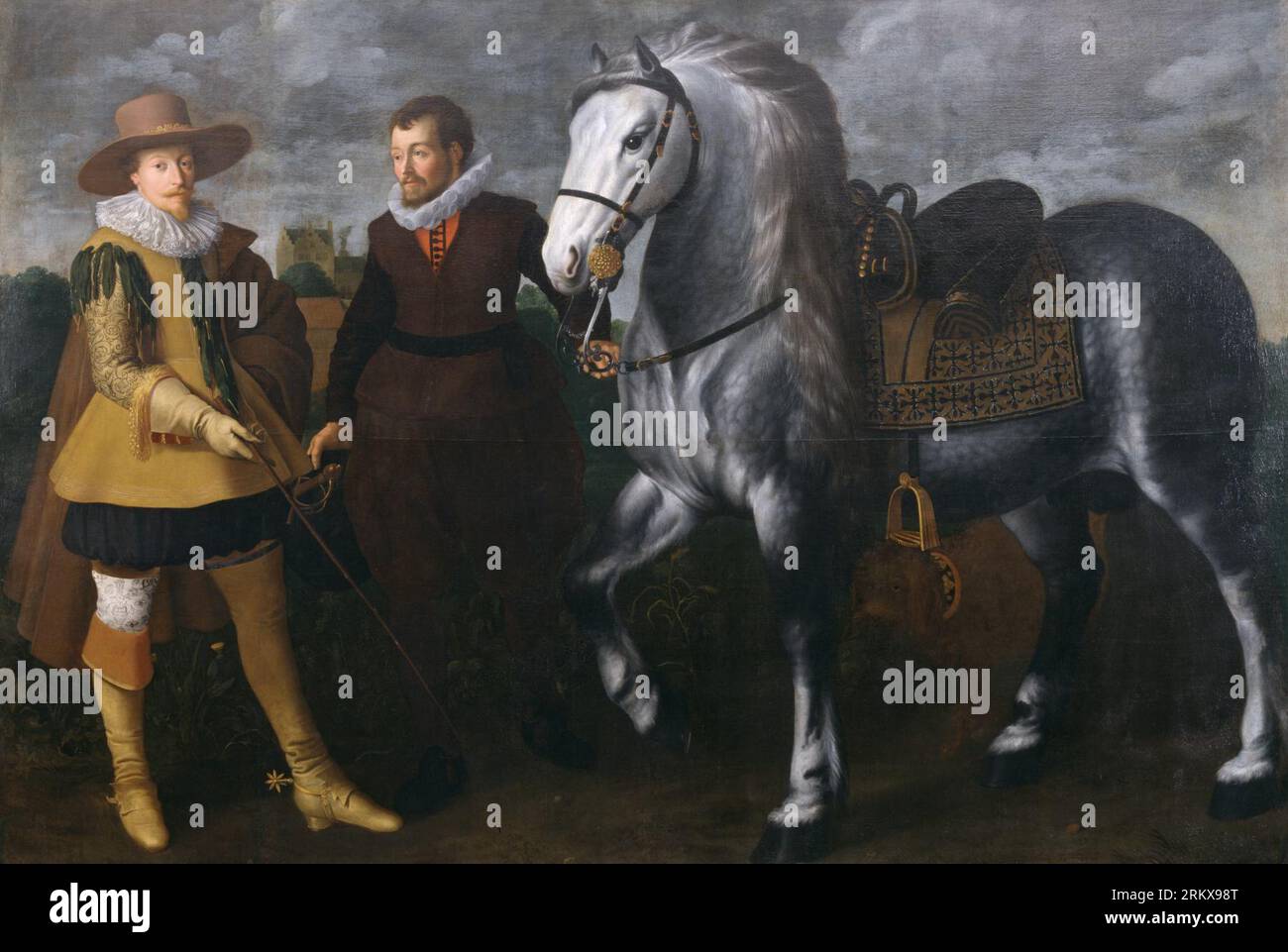 Prince Maurits with His Horse and Groom 1624 (Baroque) by Adriaen van Nieulandt the younger Stock Photo