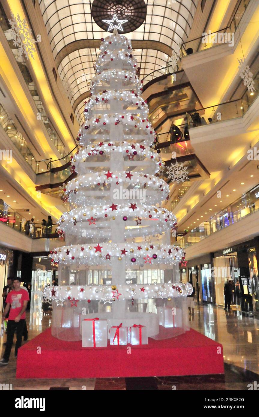 Christmas tree ornaments decorative material celebrating Christmas Festival  kept for sell in shop at Borivali Mumbai Stock Photo - Alamy