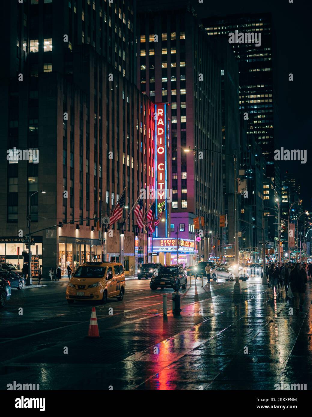 Radio City Music Hall on a rainy night in Midtown Manhattan, New York City Stock Photo