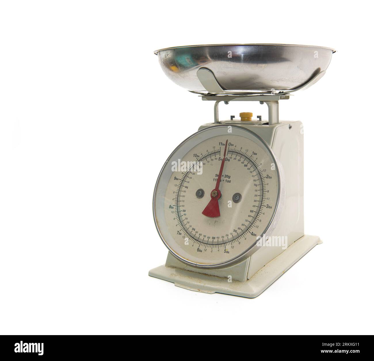 Retro kitchen scales isolated on a white background. Stock Photo