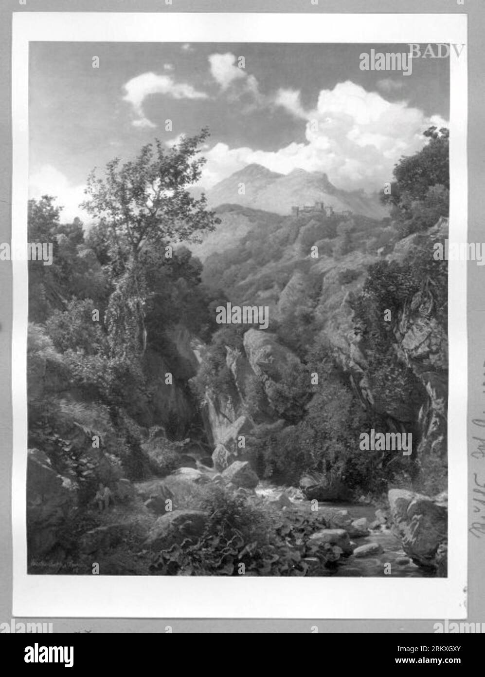 Mountain landscape with castle 1887 by Valentin Ruths Stock Photo - Alamy