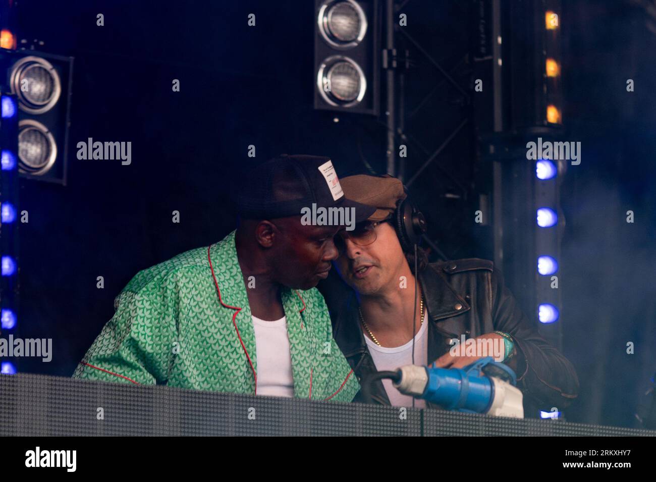 London, United Kingdom. 25th August 2023. Gary Powell and Carl Barat from the Libertines, La Roux and Jamie Reynolds (Klaxons) entertain the crowd from the decks at All Points Festival in East London. Cristina Massei/Alamy Live News Stock Photo