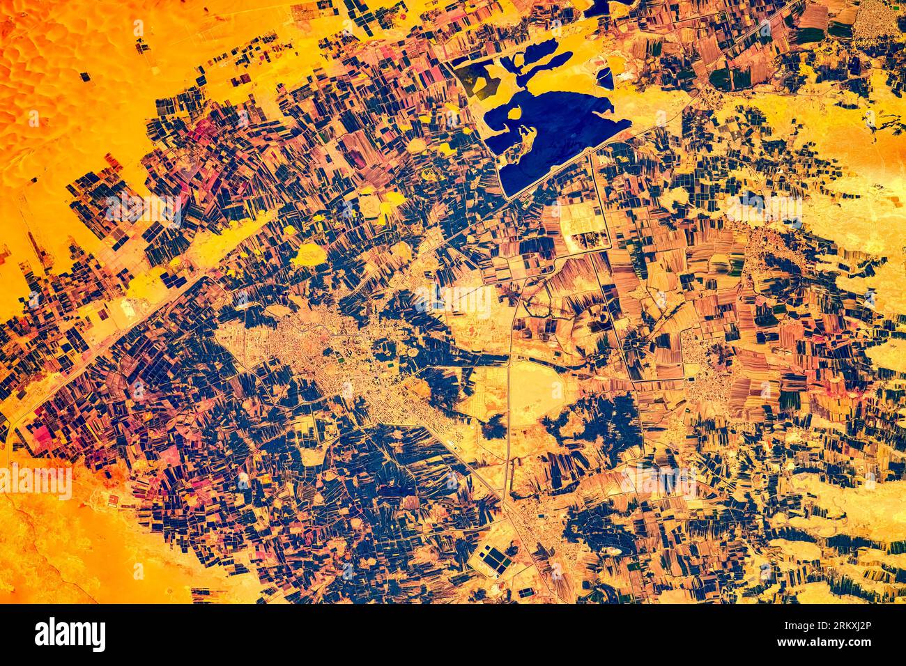 Land feature in Egypt. Digital enhancement of an image by NASA. Stock Photo