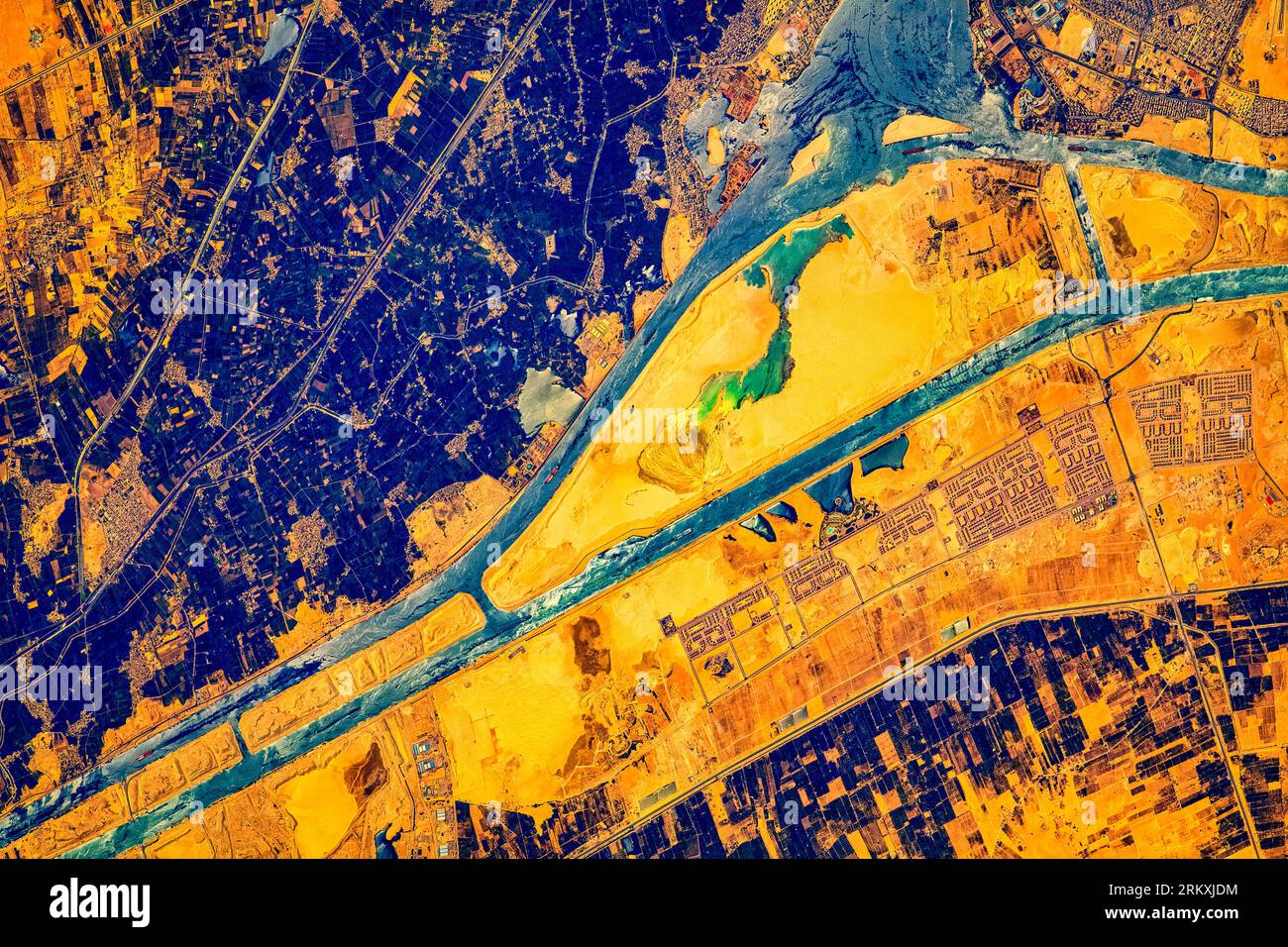 Ismailia City, Egypt. Digital enhancement of an image by NASA. Stock Photo