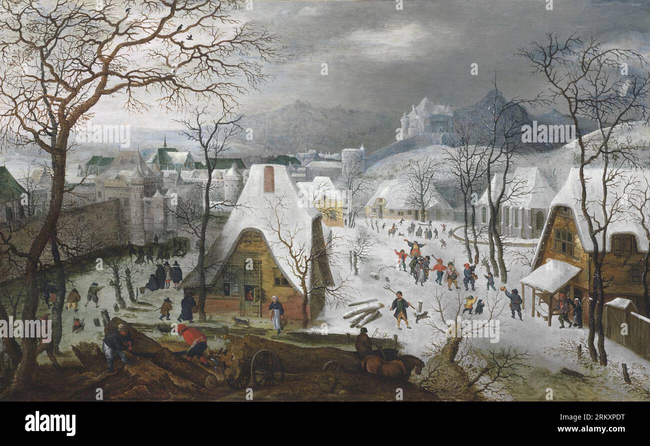 Winter landscape circa 1600 by Jacob Savery Stock Photo