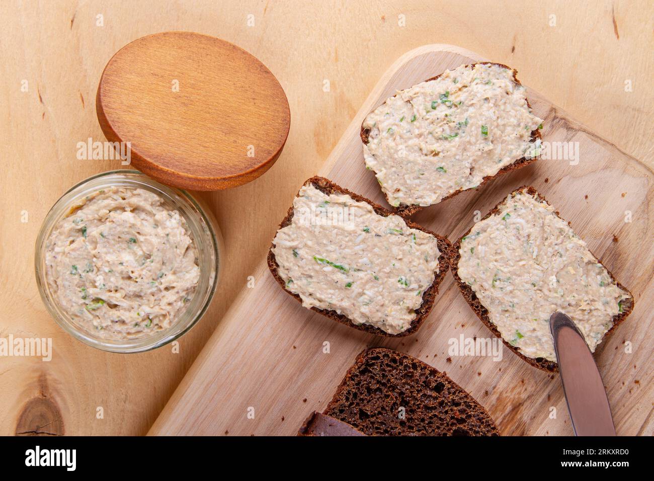 Homemade spread made with fish, eggs, mayonnaise and spring onion Stock