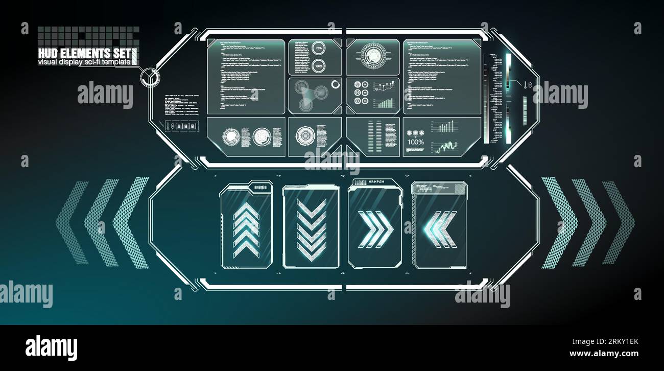 Futuristic Vector HUD Interface Screen Design. Digital callouts titles. HUD UI GUI futuristic user interface screen elements set. High tech screen for Stock Vector