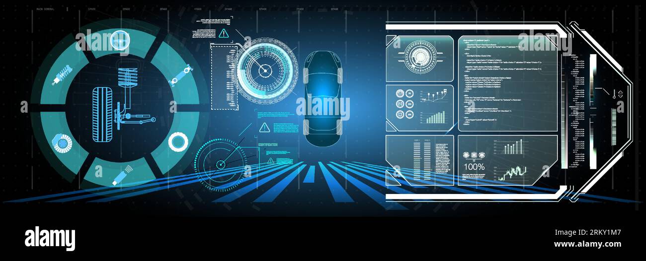 Automotive Steering System infographic diagram showing both types Driving control system without driver assistance Safe driving Vector Futuristic car Stock Vector