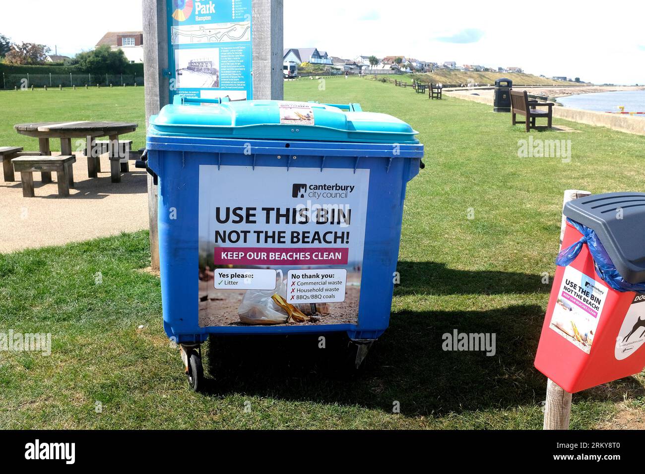 rubbish bins in hampton-on-sea, herne bay village,east kent,uk august 26 2023 Stock Photo