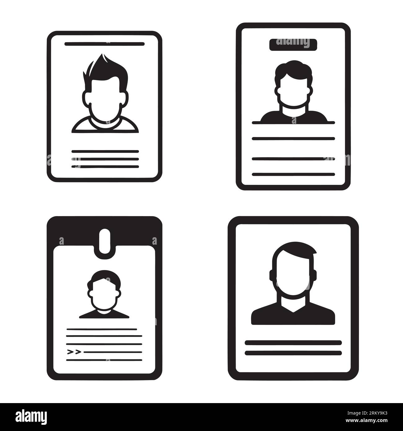 set of Identification card icon. Black and white illustration Stock Vector