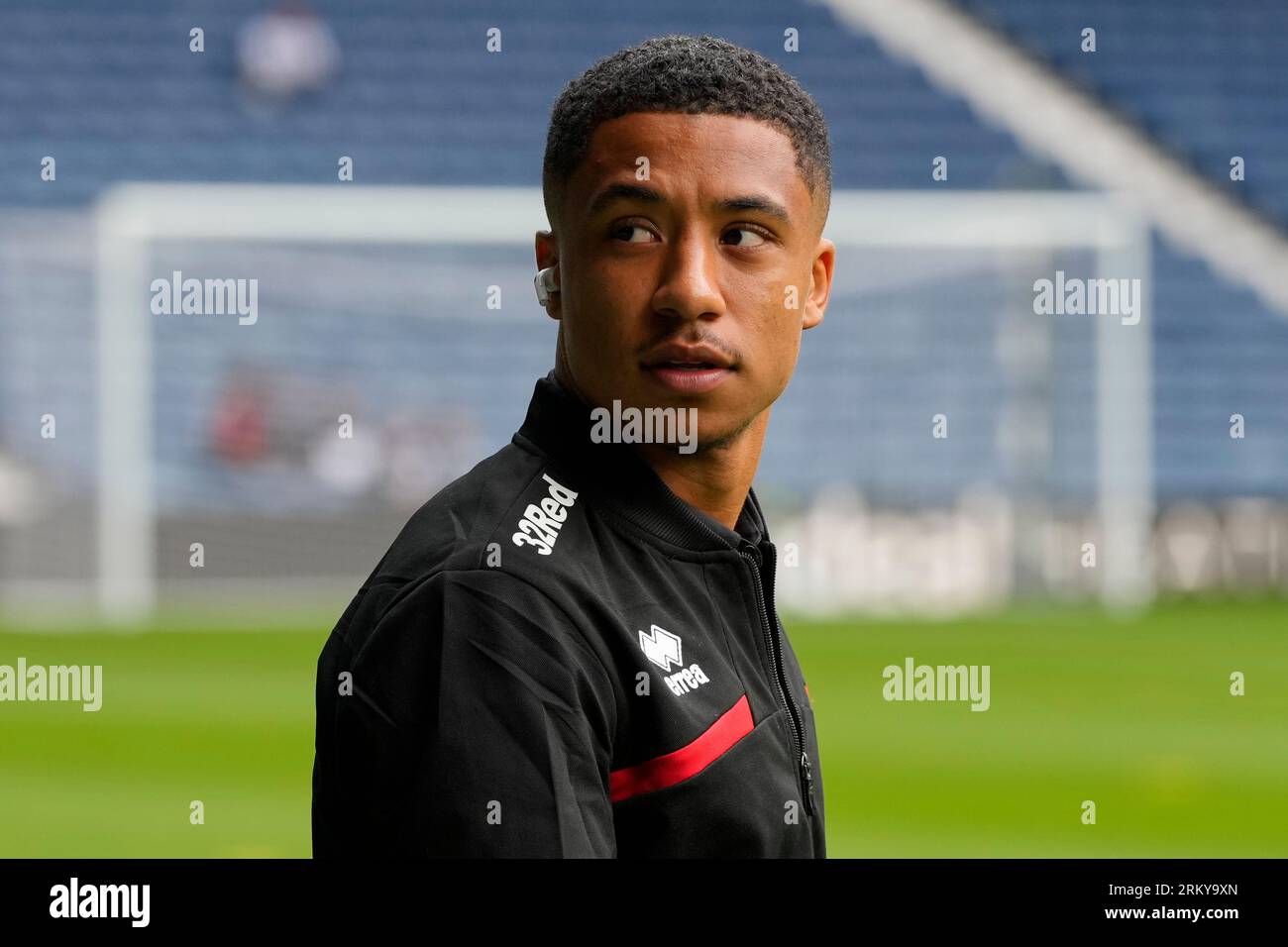 Samuel Silvera 18 of Middlesbrough inspects the pitch before the Sky