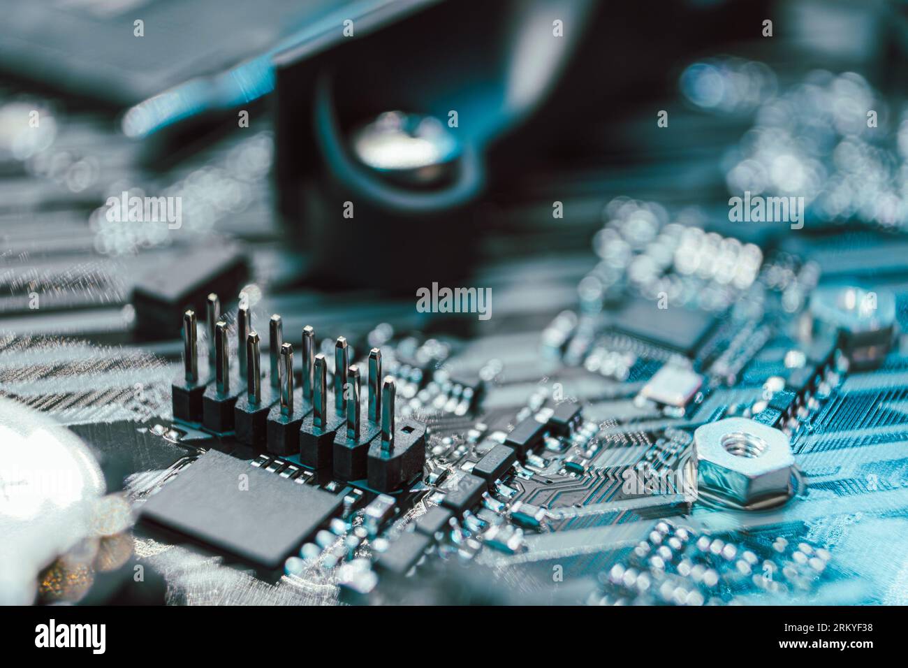 Computer motherboard board connectors close hires stock photography