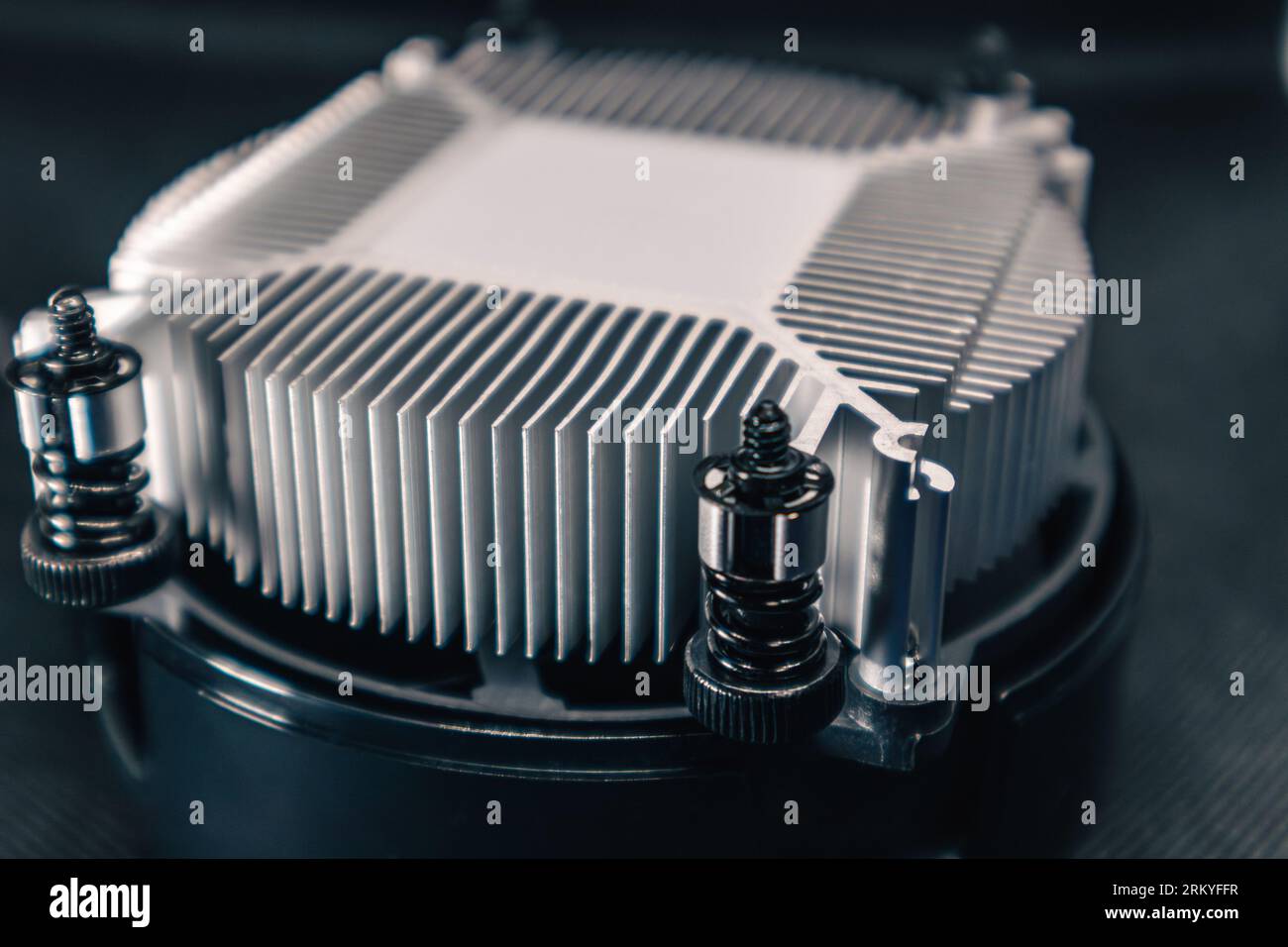 Desktop PC CPU unit cooling radiator, motherboard close-up, computer ...