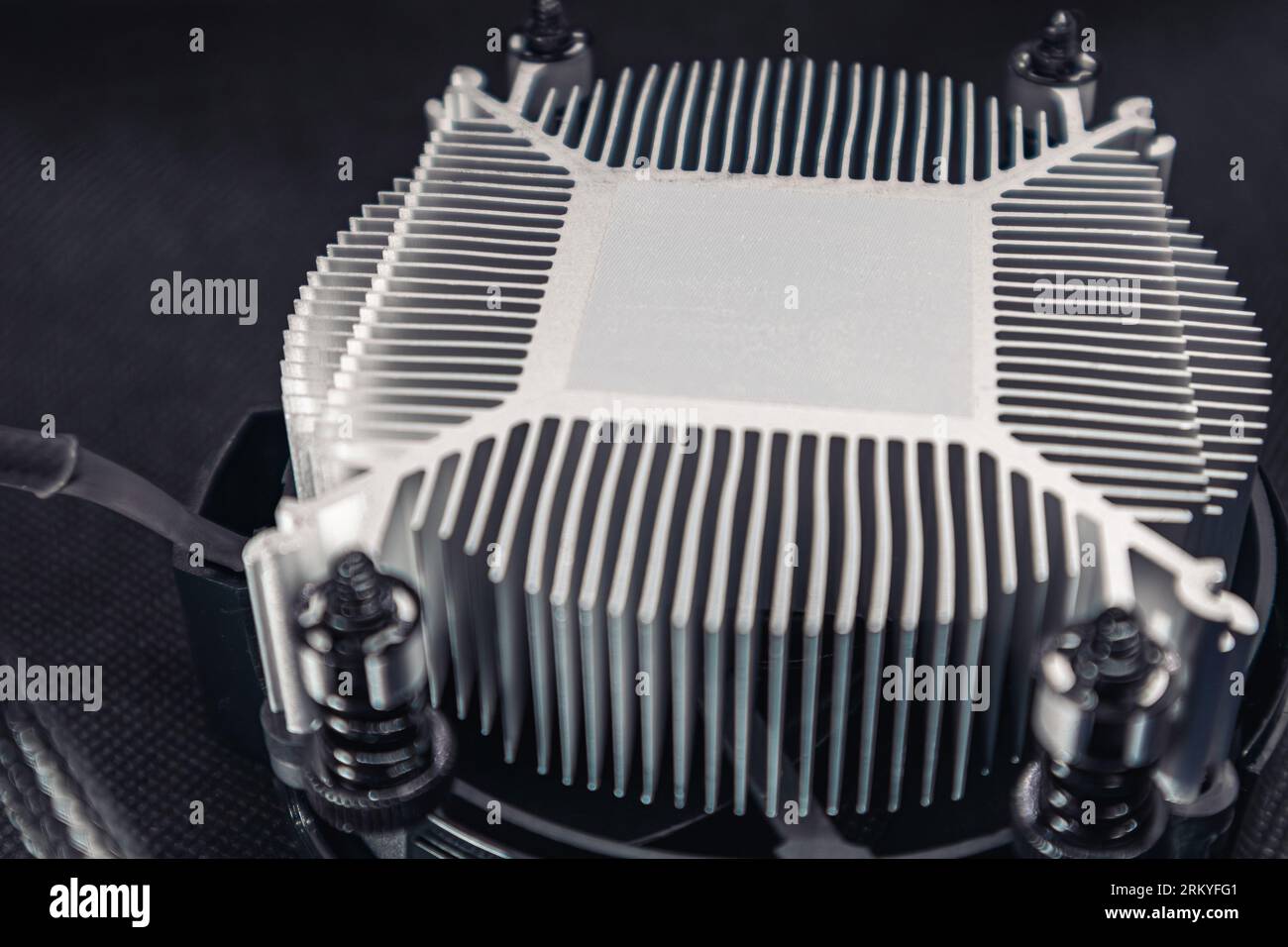 Desktop PC CPU unit cooling system radiator, motherboard close-up ...