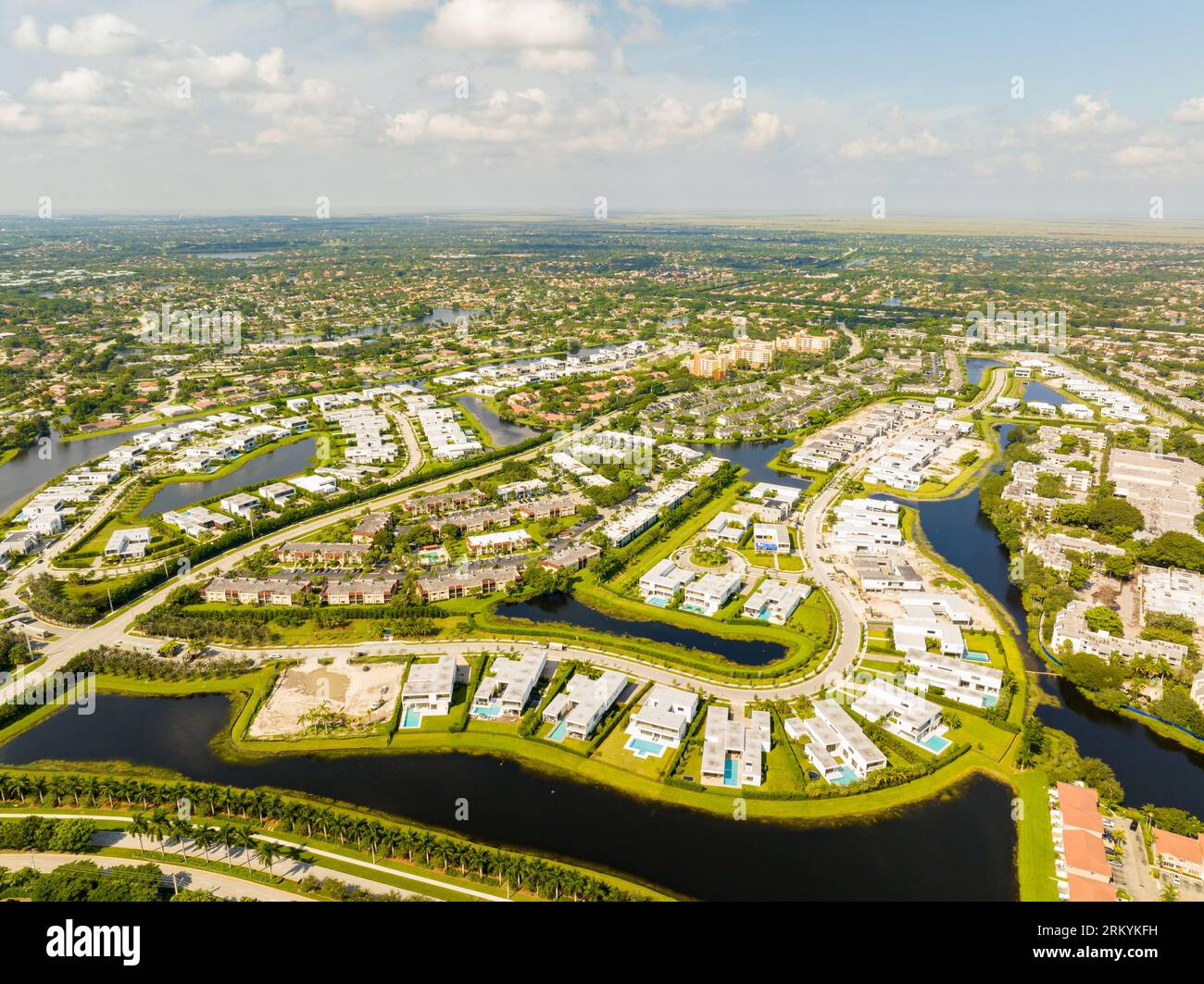Aerial wide angle photo luxury homes Weston FL USA circa 2023 Stock