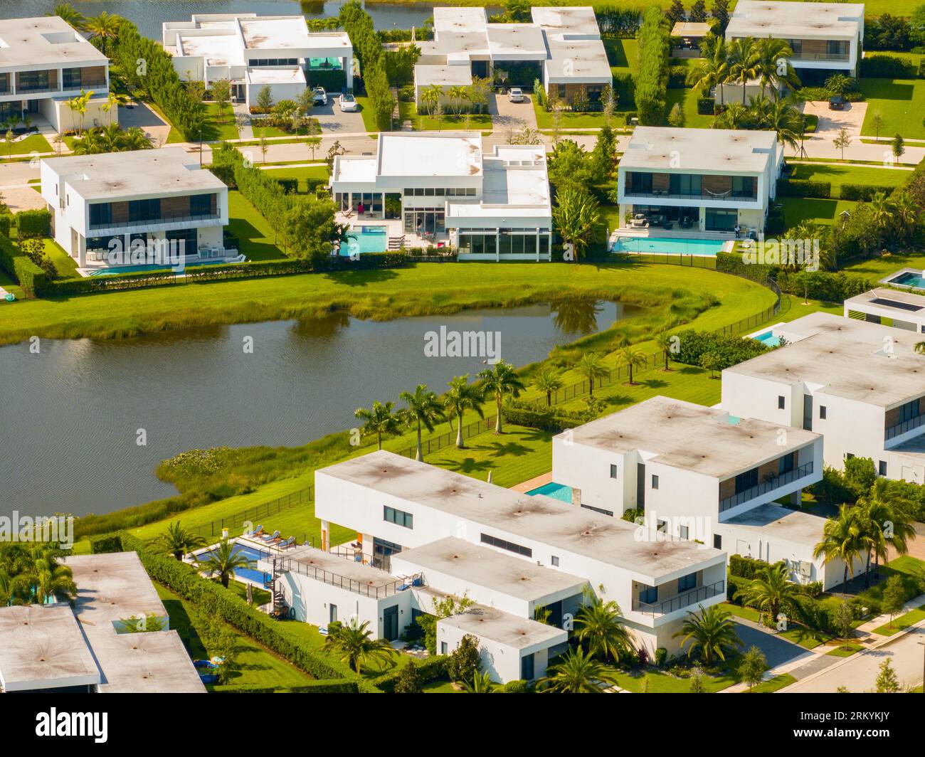 Aerial drone photo of Botaniko Weston luxury mansion homes Stock Photo