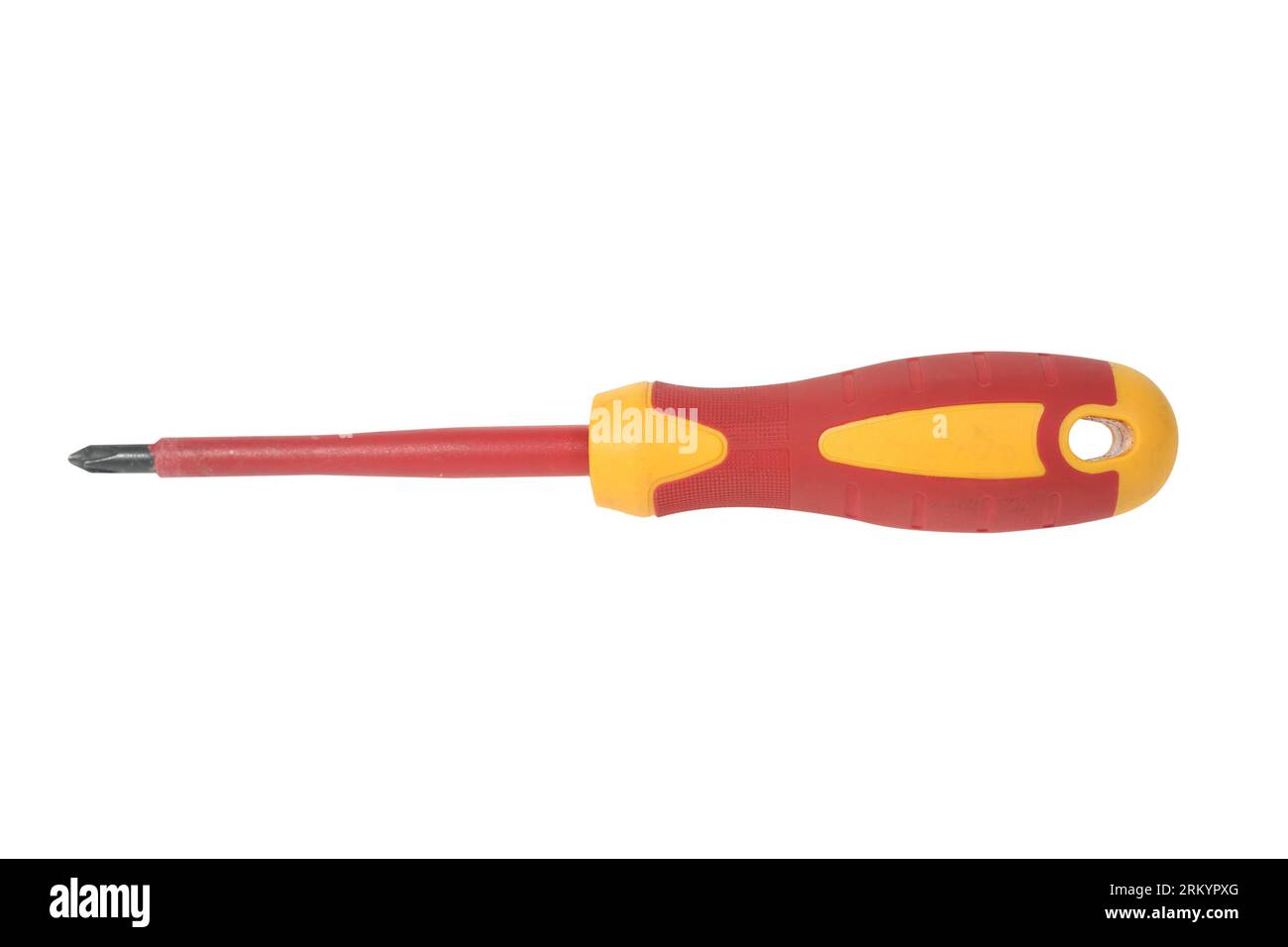 Orange red plastic dielectric screwdriver for electrical work with