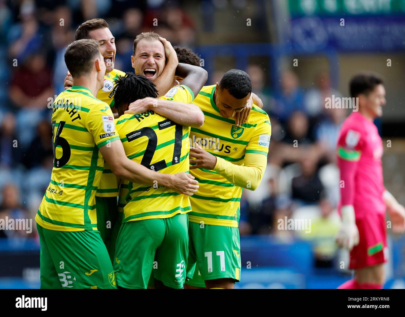 Norwich City's Ashley Barnes celebrates scoring their side's second goal of  the game from a penalty during the Sky Bet Championship match at the John  Smith's Stadium, Huddersfield. Picture date: Saturday August