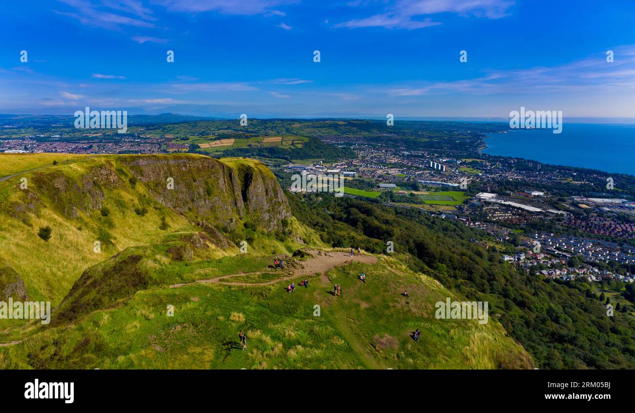 Aerial view Cave Hill overlooking Belfast and Belfast Lough, County