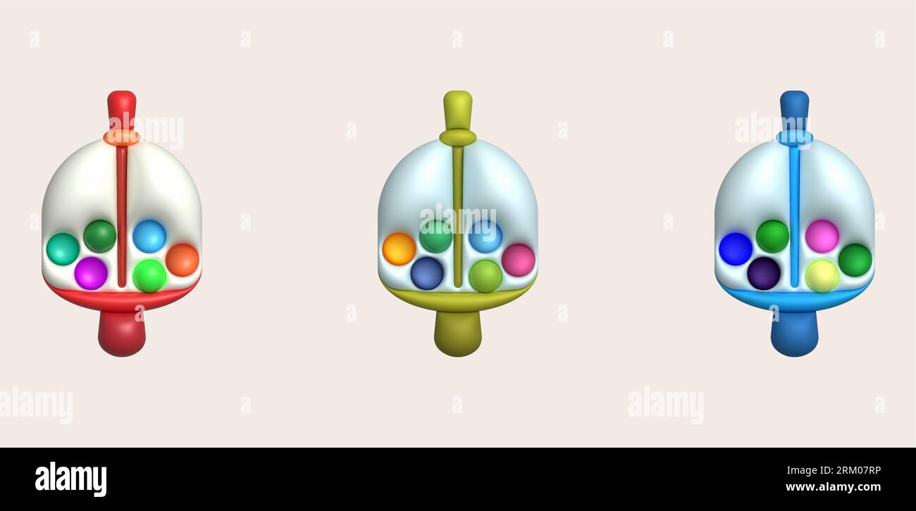 3D illustration Spinning top toy spinning game.Kids toys minimal style