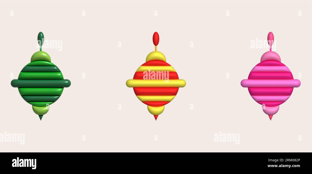 3D illustration Spinning top toy spinning game.Kids toys minimal style